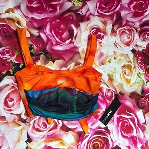Fashion Nova Orange and Black Tie Crop Top New